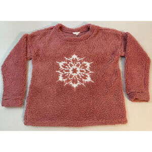 Time & Tru Womens Pink Super Fuzzy Cozy Sparkling Sequin Snowflake L Loungewear